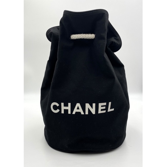 Chanel 90s Large Canvas Logo Drawstring Backpack - Picture 1 of 8